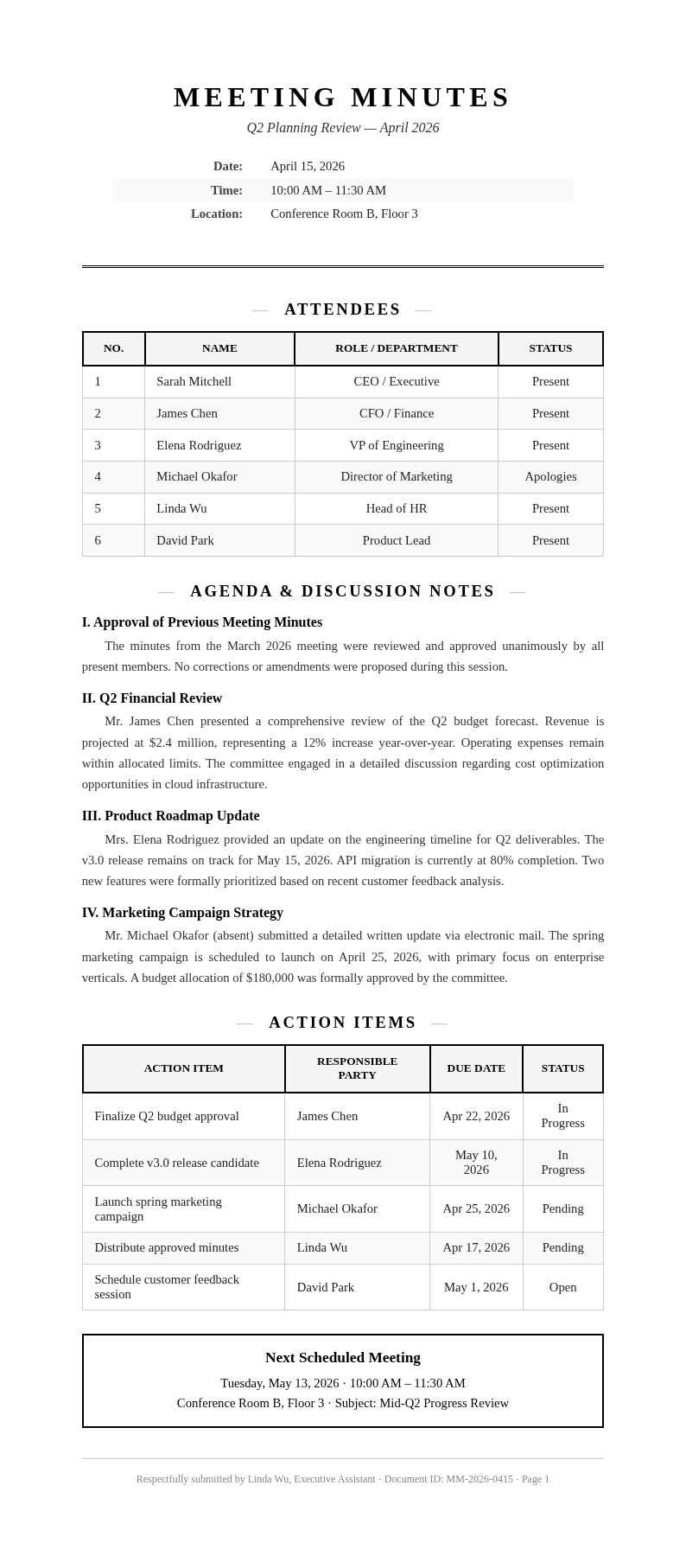 Academic thesis formal meeting minutes